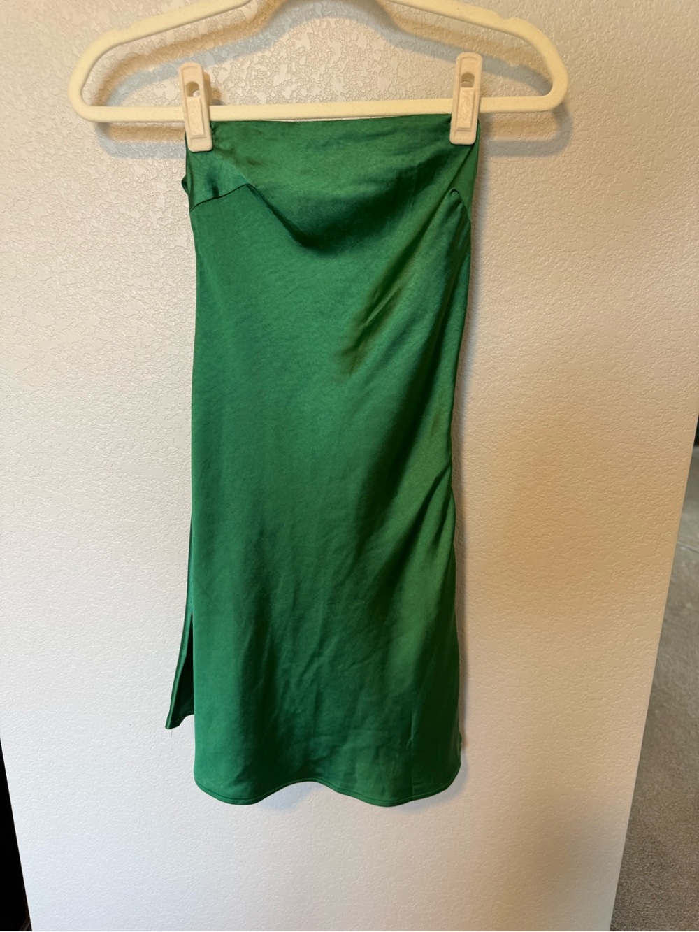 Hello Molly Emerald Green Mini Strapless Tie Back Satin Dress